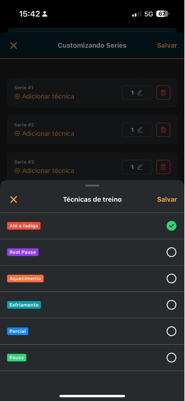 Personalização das técnicas de treino por série